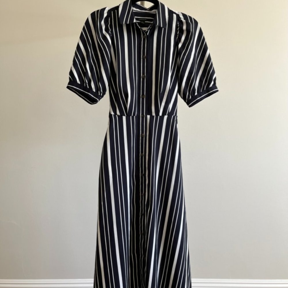 Ann Taylor Puff Sleeve Striped Shirt Dress